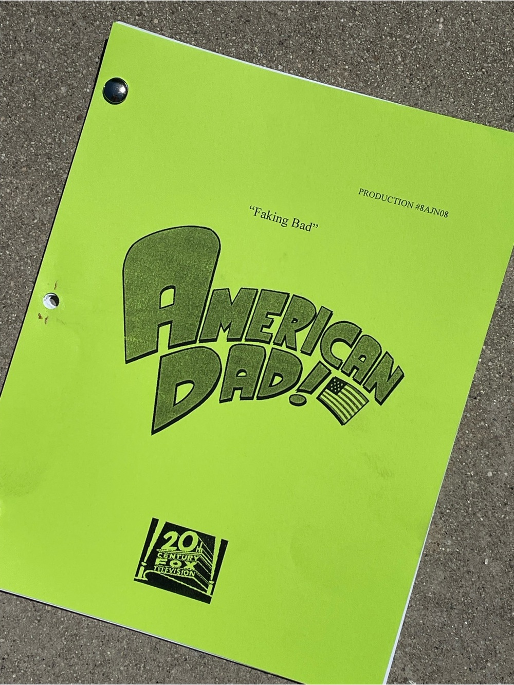 American Dad 2012 Faking Bad Original Production Used Table Draft Script